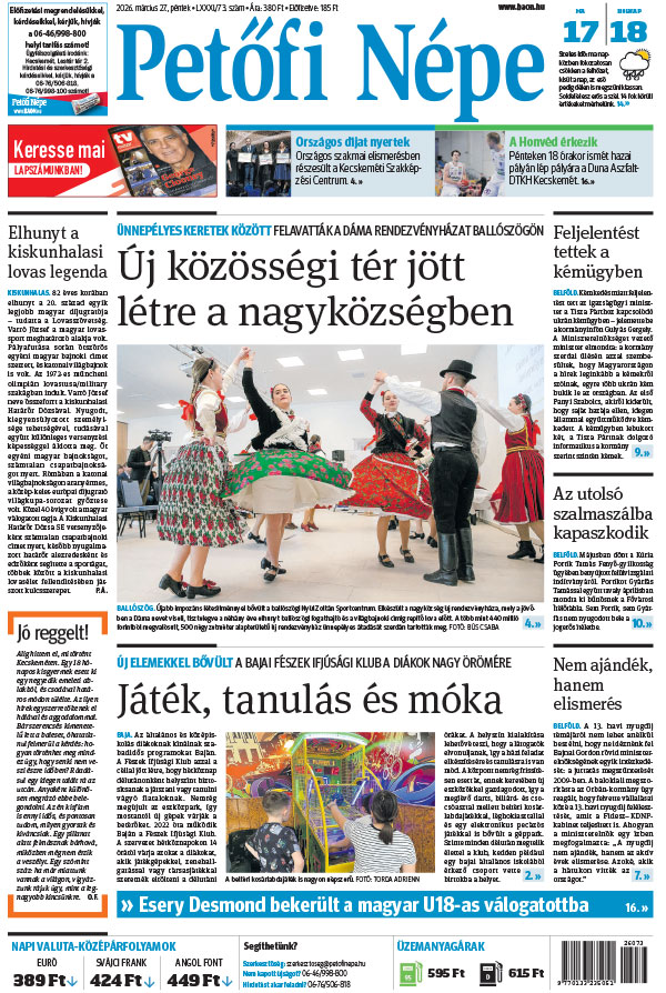 Lapszám: 2026. 03. 27. + MELLÉKLET